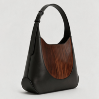 Sac bandoulière classique en cuir véritable noir pour femme, petit format MINI, texture bois