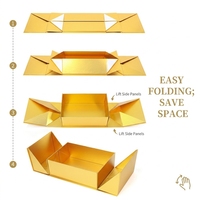 Boîte cadeau rigide pliable en or et argent sur mesure, emballage plat, double porte, fermeture magnétique