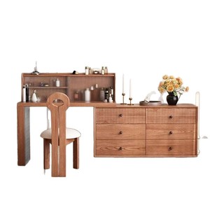Dressing <b>Table</b> And Chest Of Drawers Combined Oak Wood Extendable Bedroom <b>Makeup</b> Vanity With Storage Cabinet - Product Image 5
