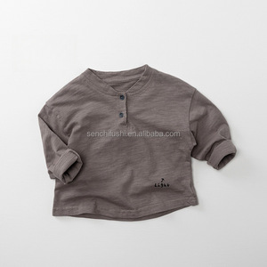 Camiseta D1043 para Niños, de Algodón Slub, Manga Larga, con Logotipo Bordado, Estilo Coreano, para Primavera y Otoño - Product Image 2