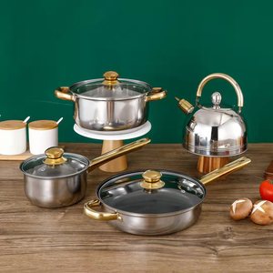 Nấu các sản phẩm thiết lập giá rẻ Trung Quốc đồ nấu nướng với Fry Pan súp nồi 12 cái thép không gỉ Cookware Set với Ấm đun nước - Product Image 4