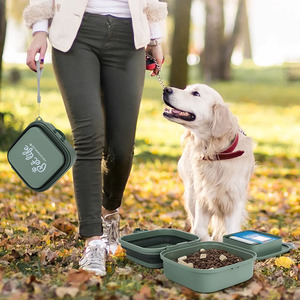 Tigela de água dobrável para cães, tigela portátil para cães para viajar, alimento para animais de estimação 2 em 1 e alimentador de água-Tigelas para cães de viagem com tampa - Product Image 4
