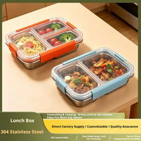 Boîte à bento réutilisable tendance en acier inoxydable 304 à 2 et 3 compartiments, résistante aux odeurs, scellée, pour le stockage de collations et de repas à domicile