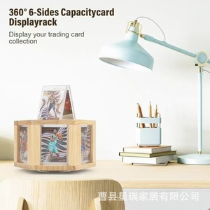 Porte-cartes en bois 20 cm, support rotatif hexagonal en bois massif pour cartes de collection, cadre photo, décoration de chambre et de salon - Product Image 4