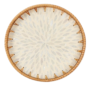 Elegant Rattan Serving Tray with Pearl Inlay Eco-Friendly Durable Wooden Base Wicker <b>Basket</b> for Food Storage & Display - Product Image 6