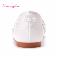 Femmes nouveau cuir Pu blanc respirant dentelle broderie mariage Banquet mariée demoiselles d'honneur mariage plat chaussures décontractées