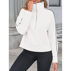 Sweat-shirt oversize à demi-zip pour femme, manches longues, coupe ample, pull court, vêtements décontractés pour l'automne, tissu tricoté respirant - Product Image 3