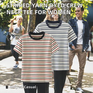 Yarn Dyed Striped <b>T</b> <b>Shirt</b> Crew Neck Short Sleeve Knitted Tee Contrast Rib Collar Casual Daily Wear - Product Image 2