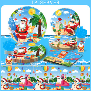 Suprimentos para Festa de Natal e Verão: Pratos de Papel, Guardanapos, Copos, Toalhas de Mesa e Talheres para Decoração de Jantar Festivo e Celebração de Feriados - Product Image 6