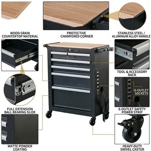 ตู้เก็บอุปกรณ์ช่างตัดผมแบบเคลื่อนที่ 5 ลิ้นชัก ยี่ห้อ OEM พร้อมปลั๊กไฟและที่วางไดร์เป่าผม - Product Image 6