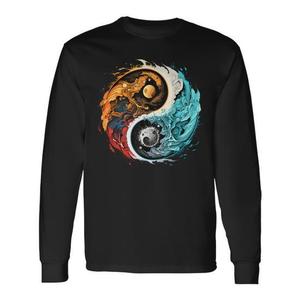 T-shirt a maniche lunghe colorata Taoism Yin Yang Splash Zen Taijitu - Product Image 1