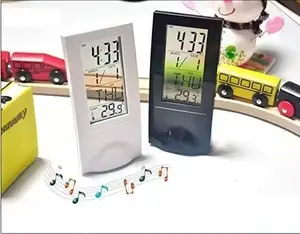Jam Alarm meja Digital transparan dengan termometer, Jam Alarm meja LCD Vertikal tembus pandang untuk hadiah dan Premium