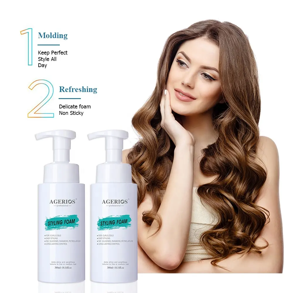 Agerios Hair Mousse Styling Foam Weightless Strong Hold HairStyle Quick Drying Long Lasting Shine Styling Foam Private Label