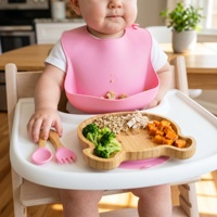 Assiette bébé en bambou naturel à ventouse pour la cuisine à domicile, avec cuillère et fourchette, pour les repas des enfants, prix usine OEM