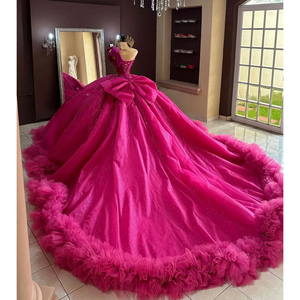 <span class=keywords><strong>Robe</strong></span> de Quinceañera <span class=keywords><strong>Rose</strong></span> Fushia Mumuleo Col Halter sans Manches, <span class=keywords><strong>Robe</strong></span> de Bal <span class=keywords><strong>Princesse</strong></span> Volantée avec Nœud pour Doux 15 Ans - Product Image 2