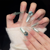 Ongles artificiels longs style stiletto, haute qualité, prix usine, effet œil de chat dégradé, papillon transparent, couverture complète pour usage quotidien