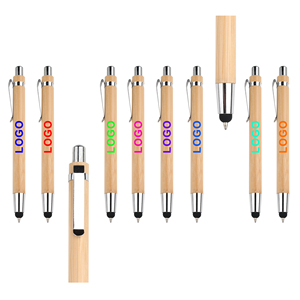Personalized 2 in 1 Stylus Screen Bamboo Ballpoint <b>Pen</b> With Custom Logo Laser Engraved Retractable Manufacturers Printing - Product Image 2