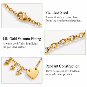 Collier pendentif en acier inoxydable plaqué or 14 carats sous vide, breloque ronde avec trois motifs délicats - Product Image 3