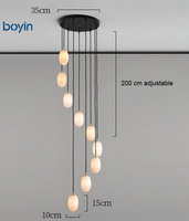 Lustre ovale minimaliste postmoderne en albâtre, lampe suspendue artistique sphérique multi-lumières pour escalier, villa, salon