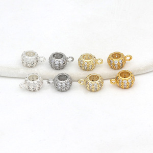 <b>Large</b>-Hole Round <b>Beads</b> With Zircon Inlay 18K Gold Silver DIY Jewelry Findings For Bracelet Making Components - Product Image 3