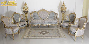 Juego de Sofás Tallados de Madera de Teca Real Maharaja, Hermosos Muebles de Salón Tallados en Dorado, Muebles de Salón Italianos para el Hogar - Product Image 6