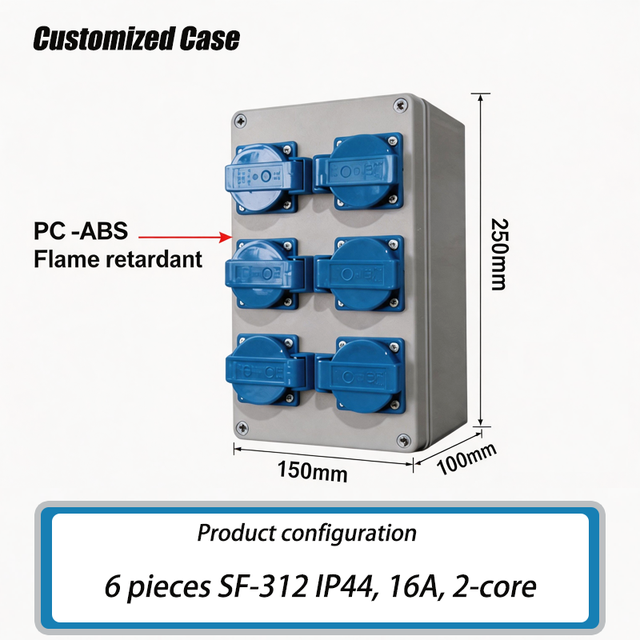 SFE OEM CE IP65 Electrical Outdoor Portable Extension and Distribution Socket Box Plastic Waterproof Industrial Multi Plug Box