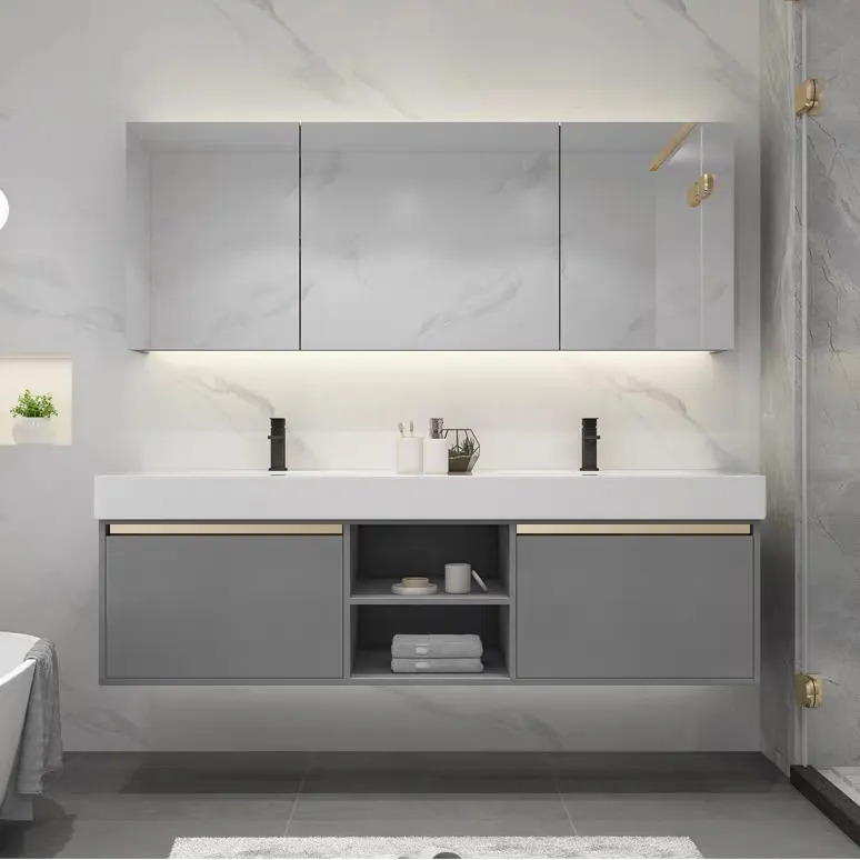 K325-150 avrupa tarzı otel mobilya Led ayna banyo Vanity çift lavabo