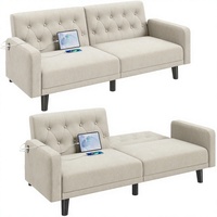 Canapé-lit convertible écologique avec 2 ports USB, dossier inclinable, pour chambre, salon, appartement, bureau, confortable