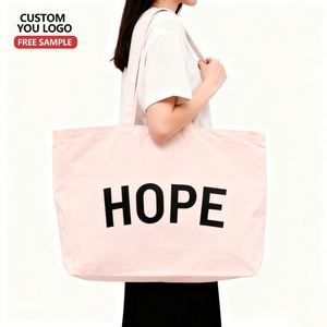Custom Printed Recyclable Organic Cotton Canvas Tote <b>Bag</b> Large Logo Zipper Letter Pattern CMYK Printing - Product Image 1