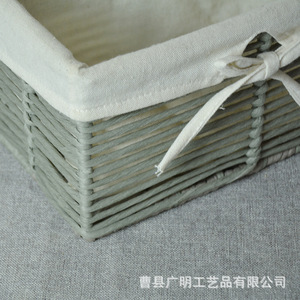 Woven <b>Storage</b> <b>Basket</b> Rectangle <b>White</b> Canvas Lining Clothes Organizer Dormitory Use - Product Image 2