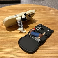 Coque de téléphone mate en silicone rigide avec support intégré motif chien 3D de dessin animé pour iPhone 17 16 Plus Pro Max
