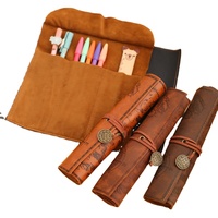 Trousse à crayons vintage en cuir tendance pour l'école, motif carte au trésor, idéale pour les fournitures scolaires, cadeau pour enfants