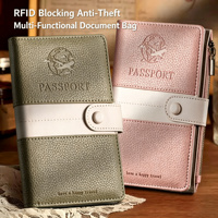 Dompet Passport Kulit PU Berkualitas Tinggi Anti RFID dengan Kancing untuk Tempat Kartu Kredit & Kartu Identitas, Tersedia