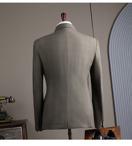 Costume <span class=keywords><strong>de</strong></span> Mariage Trois Pièces Croisé Haut <span class=keywords><strong>de</strong></span> Gamme à Revers en Pointe, Motif Carreaux, Style Britannique pour <span class=keywords><strong>Homme</strong></span> - Product Image 5