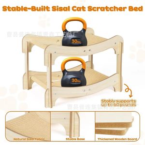 Solid Wood Dual Layer Cat Scratcher <b>Bed</b> With Sisal <b>Pad</b> Durable Cat Furniture For Indoor Cats - Product Image 4
