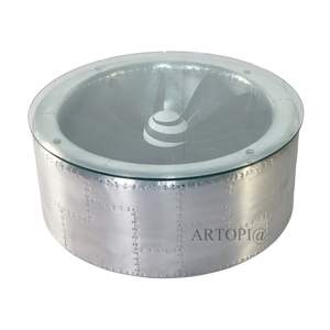 Pilot Style Living Room Glass Top Aluminum Base Conference <strong>Table</strong> Cigar bar Whiskey bar Central <strong>Table</strong> <strong>Coffee</strong> <strong>Table</strong> <strong>Circular</strong> - Product Image 1