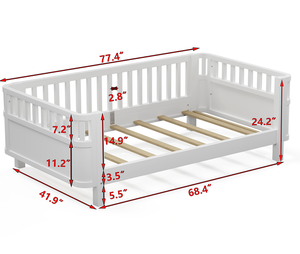 Modern Adjustable Twin Size Wood Platform <b>Bed</b> for Kids Soft <b>Bed</b> with Rails for Girls and Boys - Product Image 5
