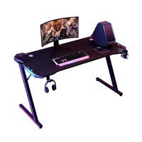 Bureau d'étude/de jeu en acier en forme de Z, surface en fibre de carbone, éclairage, porte-gobelet, support pour casque, design minimaliste moderne, modèle 006