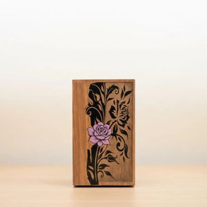 Ready to Sale Wooden Cremation Urn with Floral Design Handcrafted Decorative <b>Memorial</b> Urn <b>Box</b> For Human Ash - Product Image 1