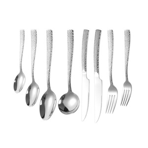 304 Stainless Steel Hammered Cutlery Set Knife <b>Fork</b> Spoon Thickened Western Style Durable Dinnerware Party Use - Product Image 1