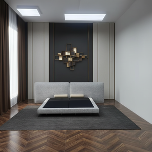 <span class=keywords><strong>Sommier</strong></span> de lit moderne en bois avec housse en tissu amovible, base de matelas pour tailles Queen/King - Product Image 1