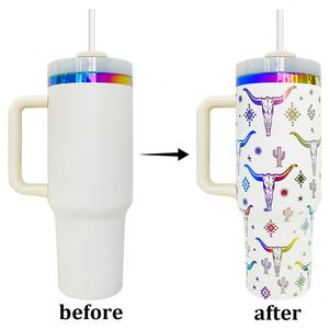 Custom logo Powder Coated 40oz Insulated <b>Cup</b> <b>Reusable</b> Mirror Rainbow Plated Tumbler for Laser Etch Engraving - Product Image 2