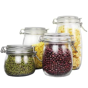 Bulk size air tight kitchen food grade pickle cookie candy storage jar bottle containers glass jar with clamp flip top