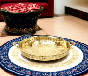 Brass Designer Serving <b>Plate</b> with Handle Handmade Decorative Brass Tray for Dining Kitchen Home Decor - Product Image 3