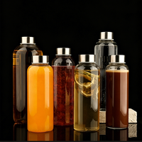 Bouteille à jus en verre transparent réutilisable et écologique, motif imprimé personnalisé, bouteille d'eau en verre borosilicate résistant à la chaleur