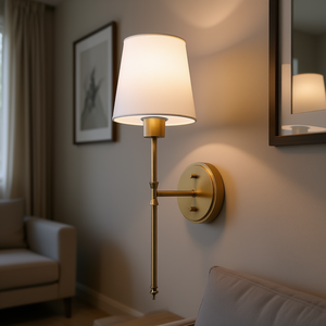 Modern Bronze <b>Wall</b> Lamp With White Fabric Drum Shade <b>Remote</b> <b>Control</b> Led <b>Light</b> For Bedroom Contemporary Design - Product Image 2