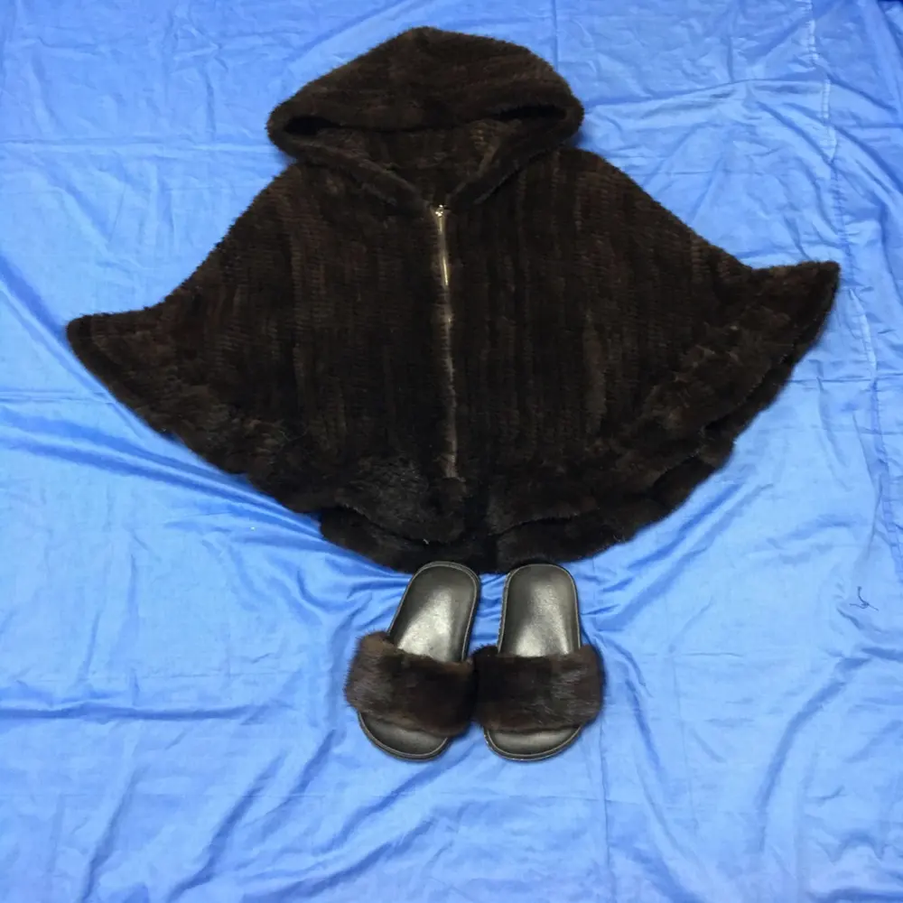 Big Size Knitted Mink Fur Cape / Fur Poncho