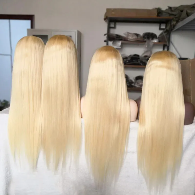 Оптовая продажа, 150% плотность, платина, медово-блонд, 613 прямой, прозрачный парик из человеческих волос, парик на 613 полной сетке
