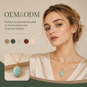 Collares con colgante chapado en oro de 14K al por mayor, OEM/ODM, con amazonita ovalada envuelta en alambre, joyería para mujer - Product Image 1