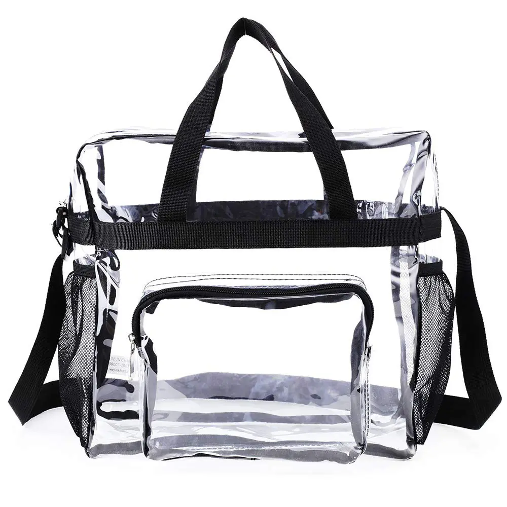 फैक्टरी पारदर्शी मोटी नीचे पीवीसी ढोना यात्रा बैग अनुकूलन रिबन रंग स्पष्ट बैग स्कूल बैग